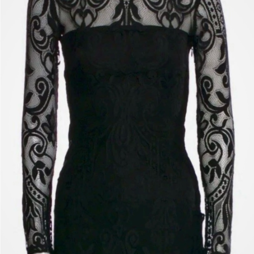 Alexis Black Lace Pattern Mini Dress With Trim Embellishment Size: XS